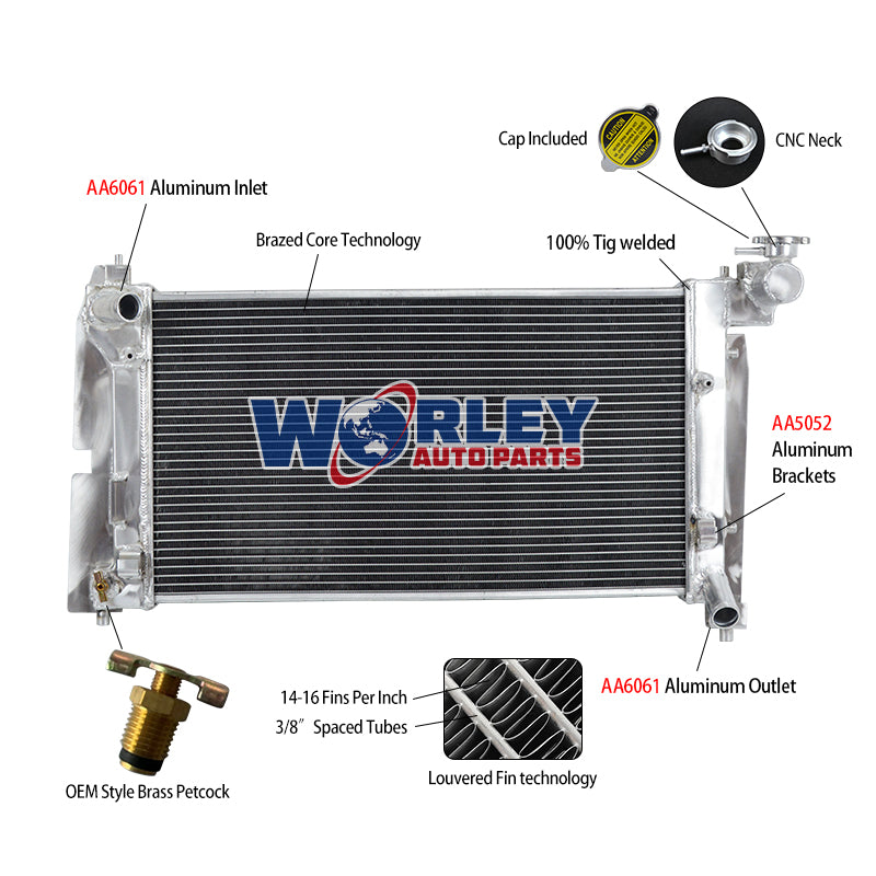 6Wolrey Aluminum Radiator FOR Pontiac Vibe & Toyota Corolla/Matrix 1.8L L4 2003-2008 2004 2005 2006 2007