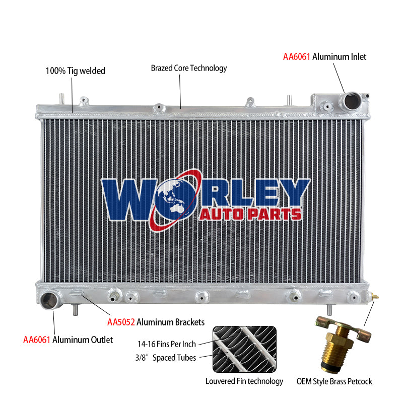 6Wolrey Aluminum Radiator FOR Subaru Forester GT SF5 EJ202 EJ205 2.0 16V Turbo 1997-2002 AT 1998 1999 2000 2001