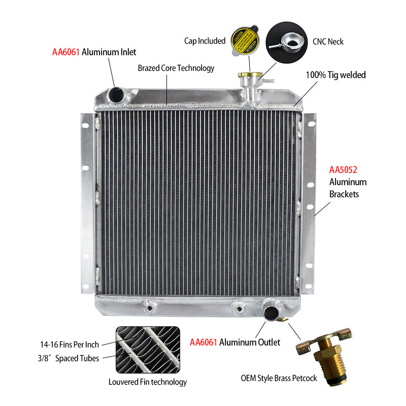 6Wolrey Aluminum Radiator FOR Toyota FJ40 / FJ45 PETROL LandCruiser 1958-1984 AT 1959 1960 1961 1962 1932