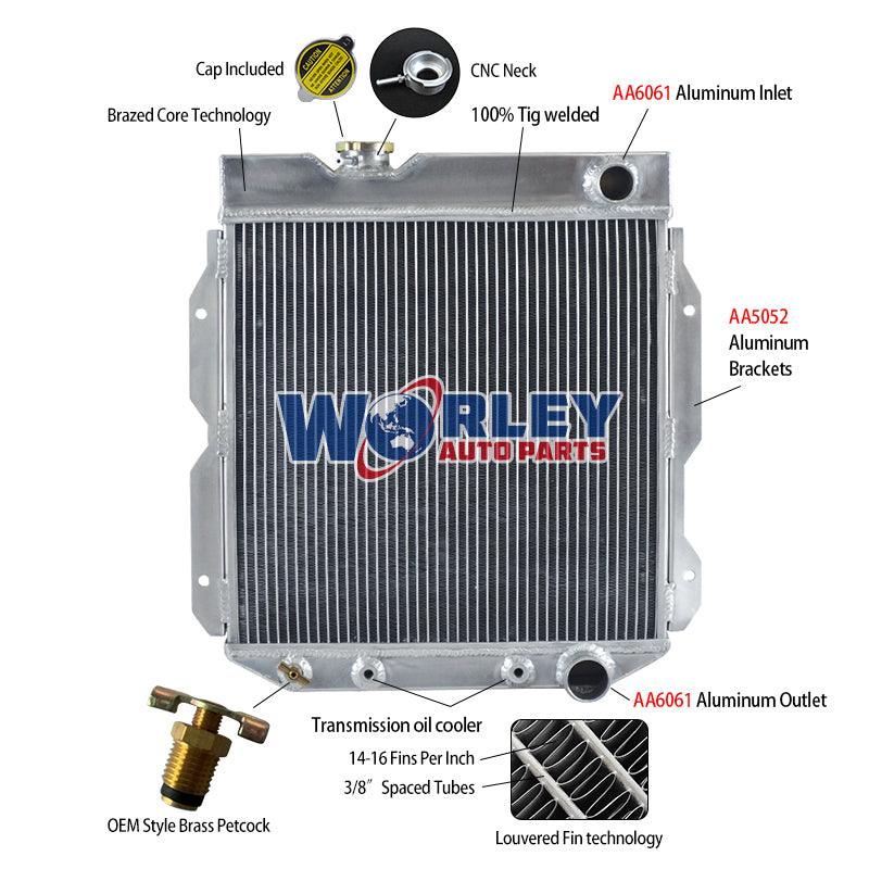 6Wolrey Aluminum Radiator Fit 1960-1965 1961 1962 1963 Ford Econoline /Pick up AT