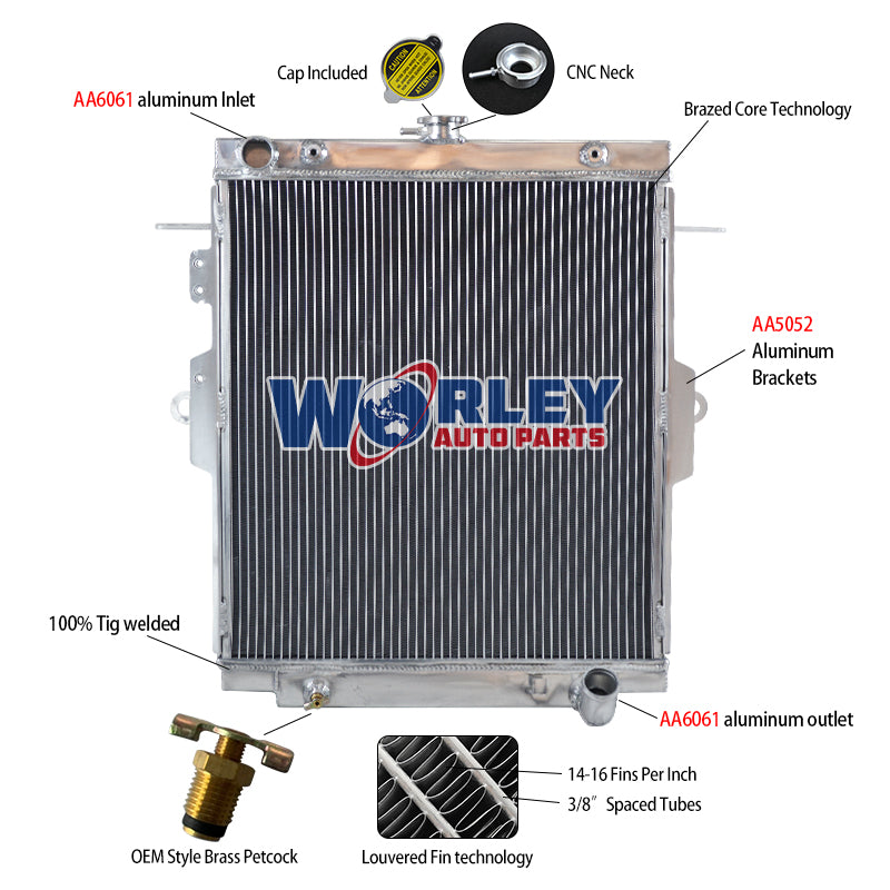 6Wolrey Aluminum Radiator Fit Toyota Landcruiser HDJ78 HDJ79 HZJ78 HZJ79 1HZ 4.2L