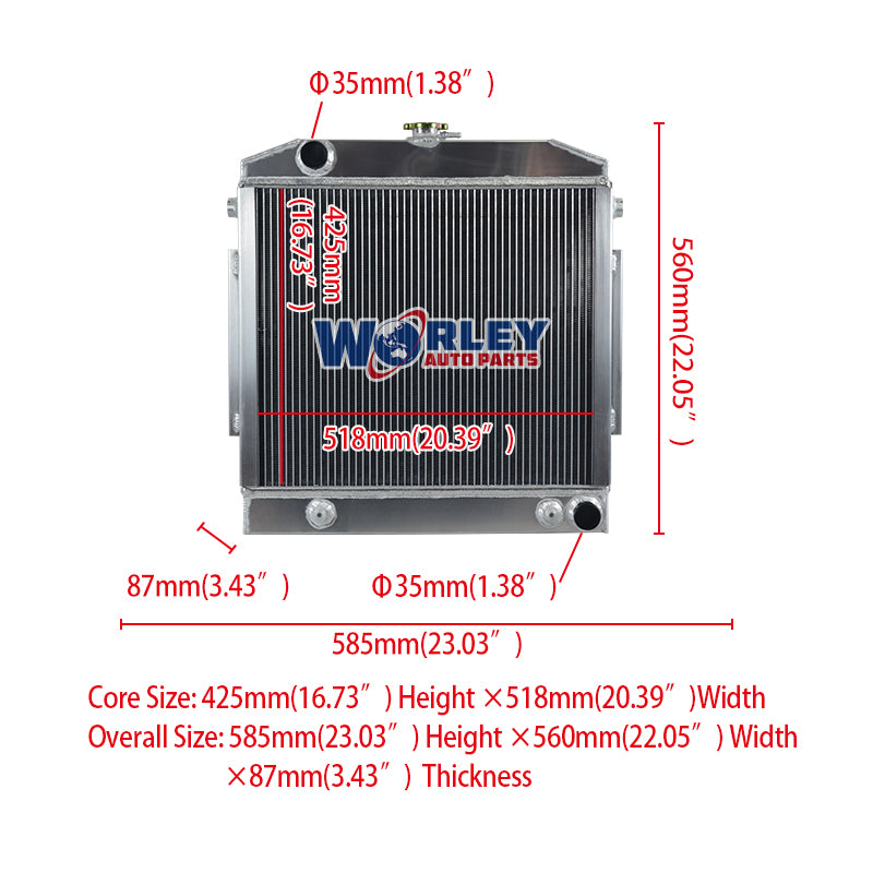 6Wolrey Aluminum Radiator Fits 1968-1977 Mercedes-Benz W114 230 250 280 250/280C;W115 230 220/240D 1969 1970 1971 1972 1973 1974