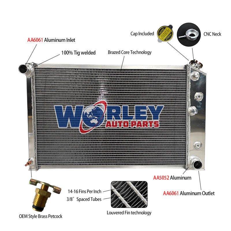 6Wolrey Aluminum Radiator Fits 1970-1981 Chevy Camaro/1975-1979 Nova/1968-1973 Chevelle El Camino