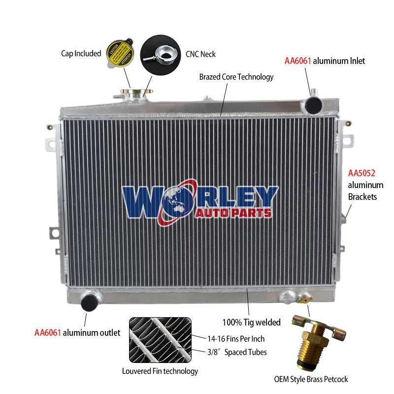 6Wolrey Aluminum Radiator Fits 1985-1996 Mazda Bravo B2600/ Ford Courier Petrol 2.6L 1986 1