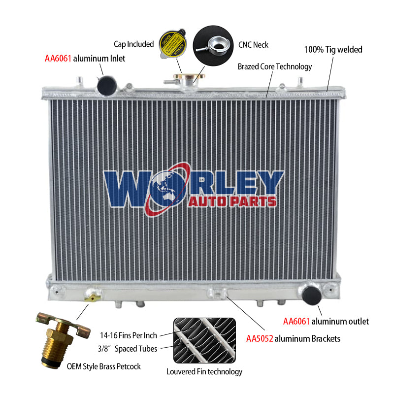 6Wolrey Aluminum Radiator Fits 1996-2006 Mitsubishi Triton MK 2.4L Petol 2.8L Diesel 1997 1998 1999 2000 2001 2002 2003 2004