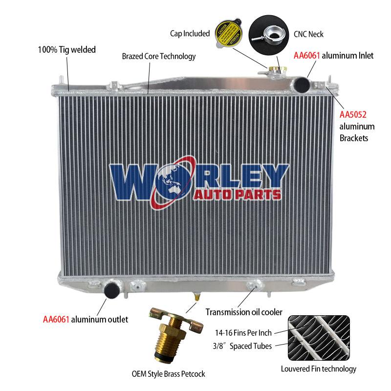 6Wolrey Aluminum Radiator Fits  1997-2001 Nissan Navara D22 3.2L 4cyl Diesel AT/MT 1998 1999 2000