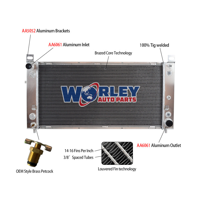 6Wolrey Aluminum Radiator Fits  Chevrolet Silverado 1500 2500 3500 4.8L 5.3L 6.0L V8 