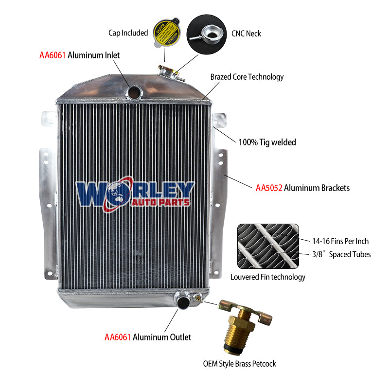 6Wolrey Aluminum Radiator Fits Chevy/GMC pickup/truck W/Small Block 350 V8 1937-1938 MT