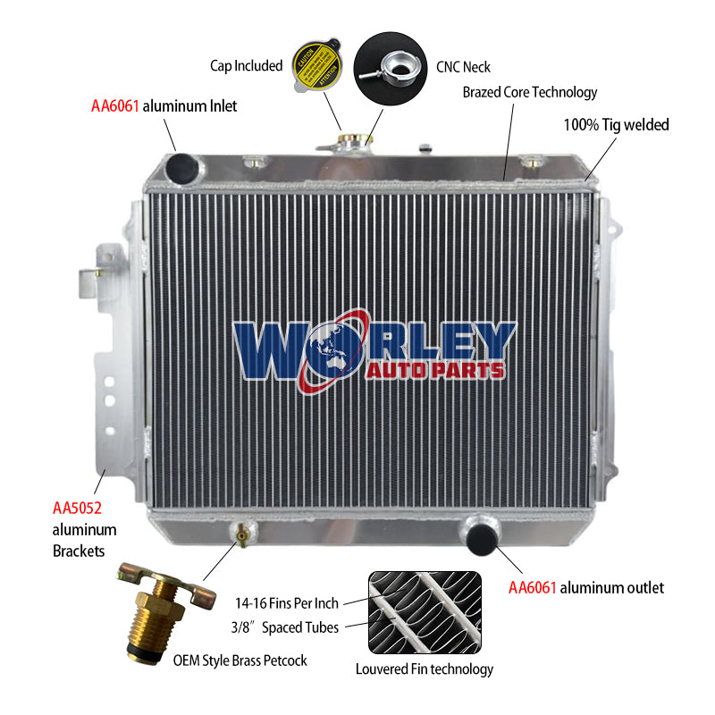 6Wolrey Aluminum Radiator Fits Ford Courier PC Mazda B-Series UF 2.0L 2.2L 2.6L 4cyl 1981-1992 MT 1982 1983 1984 1985 1986 1987 1988 1989