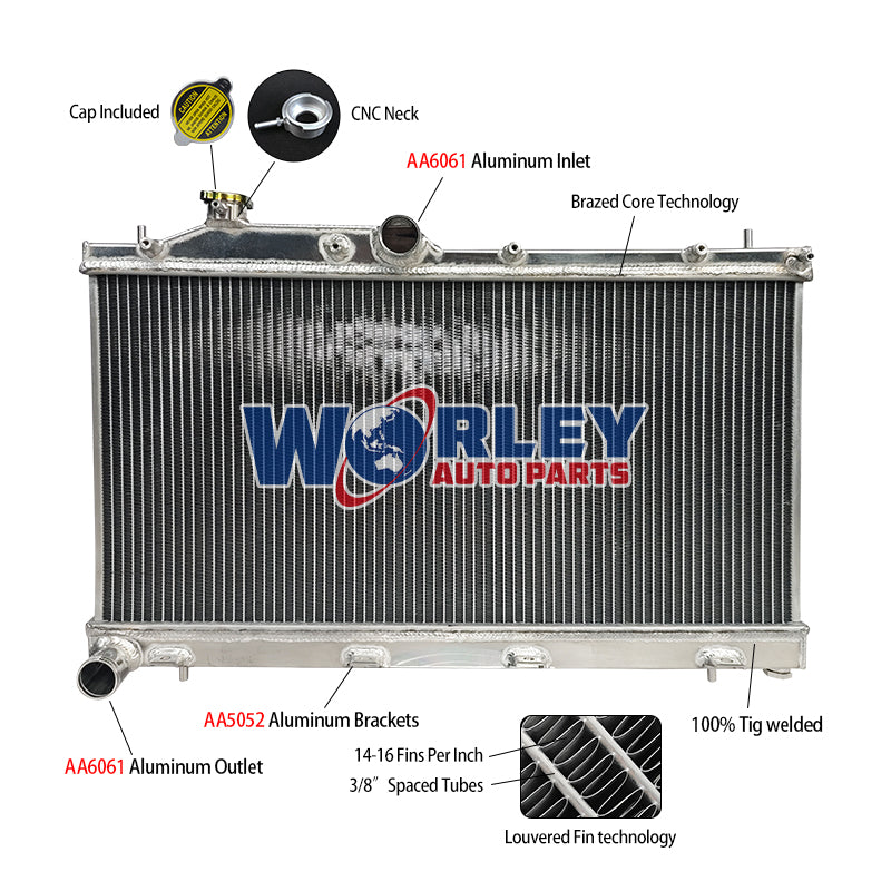 6Wolrey Aluminum Radiator Fits Subaru Impreza WRX STI & Legacy 2.0L 2.5L MT 2008-2018 2009 2010 2011 2012 2013 2014 2015 2016 2017