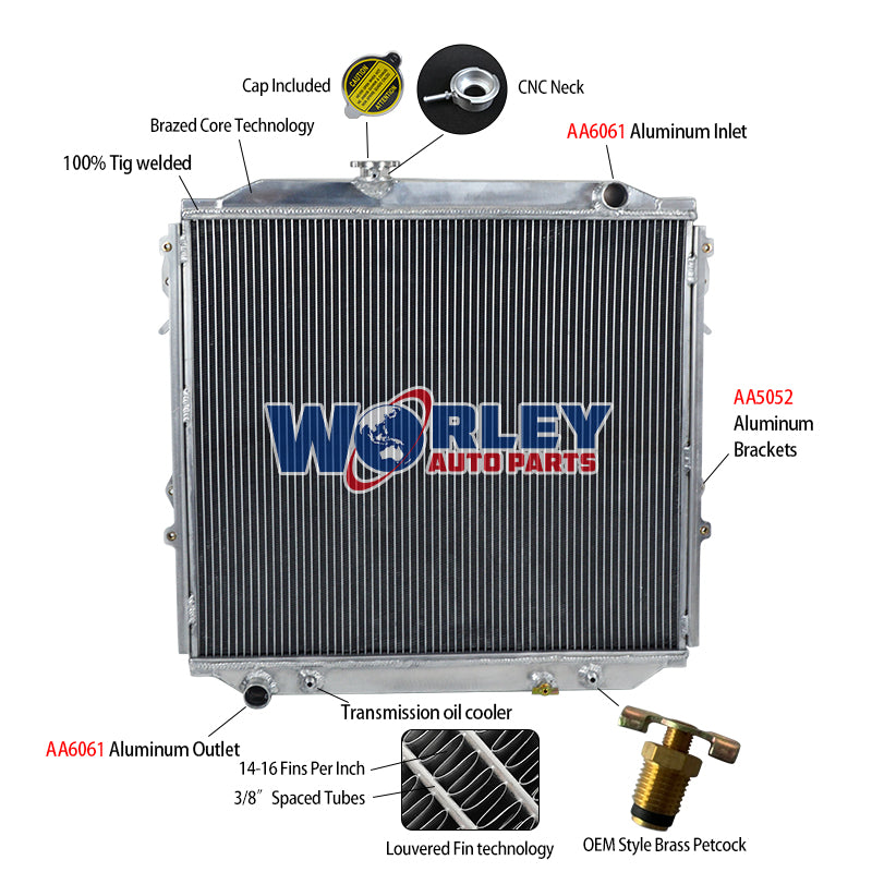 6Wolrey Aluminum Radiator Fits TOYOTA 4RUNNER 2.7 L4 3.4 V6 6CYL 1996-2002 1997 1998 1999