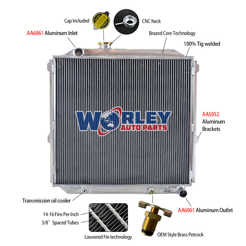 6Wolrey Aluminum Radiator Fits Toyota Land Cruiser Prado KZJ90 KZJ95 3.0 Diesel 1996-2002  1997 1998 1999 2000 2001