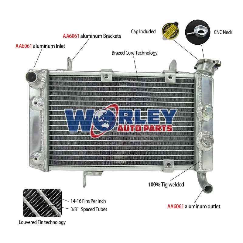 6Worley Aluminum Radiator FOR 6Suzuki LTZ400/LT-Z400Z/DVX400/KFX400 2003-2008 2004 2005 2006 2007