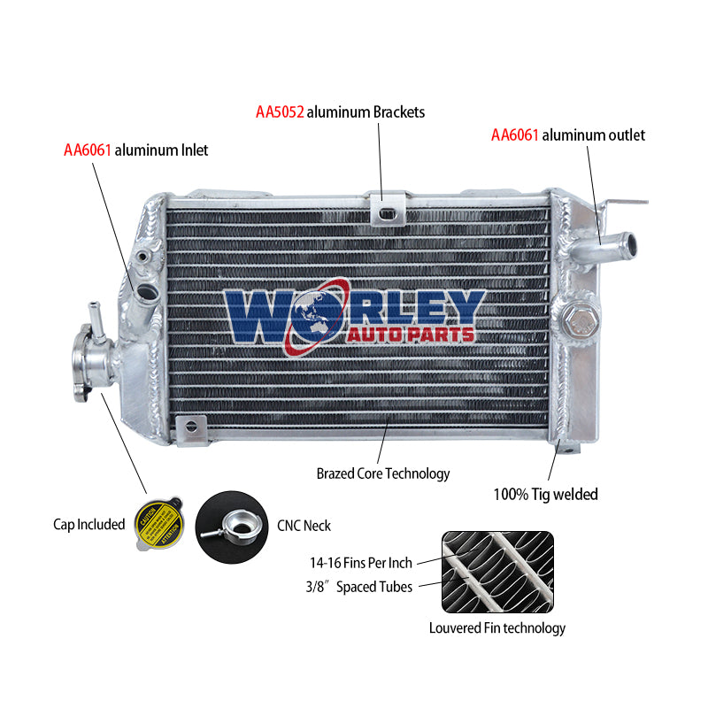 6Worley Aluminum Radiator For Kawasaki KLR 650 KLR650 Camo KL650E 2015- 2018 2016 2017