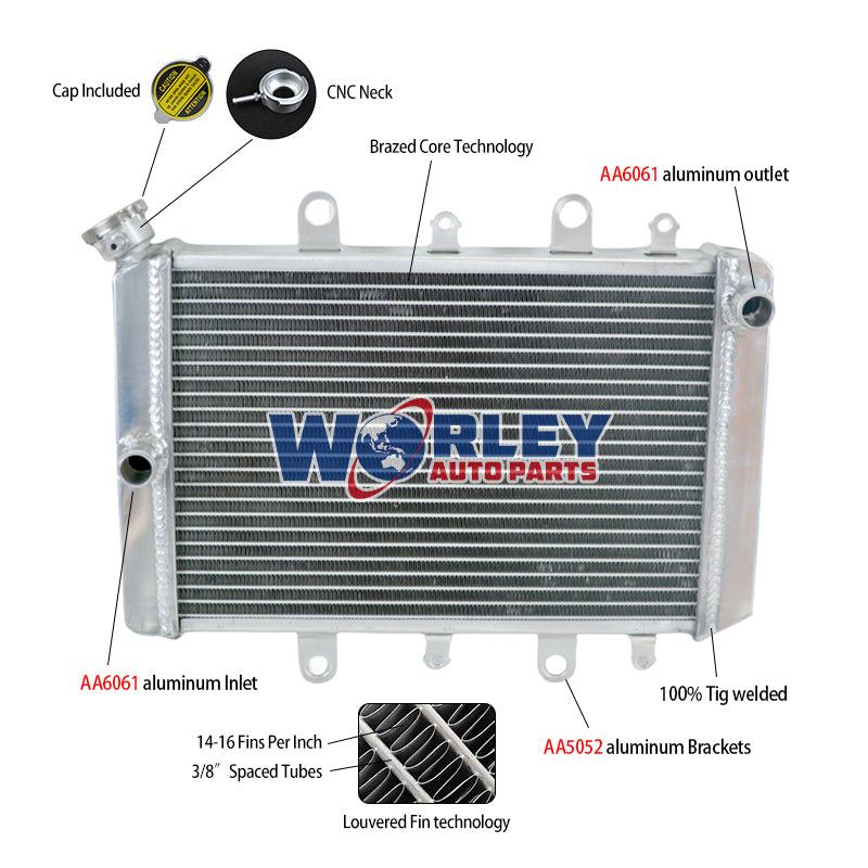 6Worley Aluminum Radiator For YAMAHA GRIZZLY KODIAK 700 YFM700 2015-2023 2016 2017 2018 2019 2000 2001
