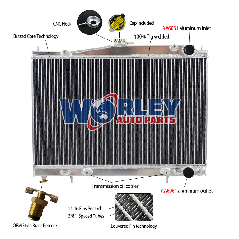 7Wolrey Aluminum Radiator Fits Nissan Pintara SKYLINE R33 R34 GT GTT GTR 1993-2003 AT 1994 1995 1996 1997 1998 1999 2000 2001 2002