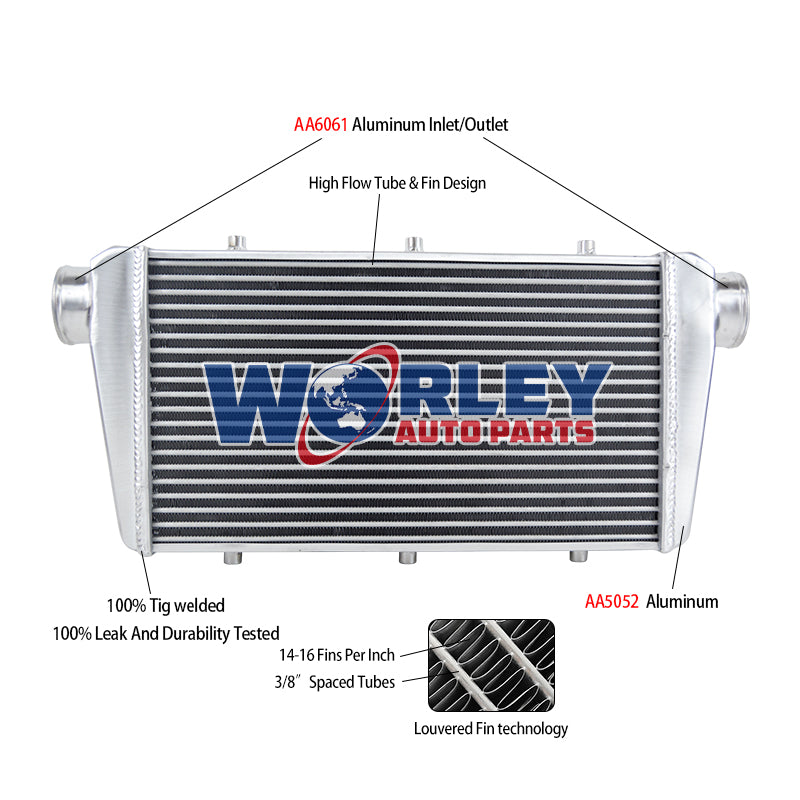 7Wolrey Core 500x290x62mm FMIC Universal Aluminum Turbo Intercooler 3" Inlet/Outlet 76mm