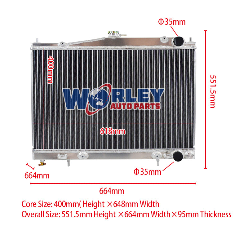 8Wolrey Aluminum Radiator Fits Nissan Pintara SKYLINE R33 R34 GT GTT GTR 1993-2003 AT 1994 1995 1996 1997 1998 1999 2000 2001 2002