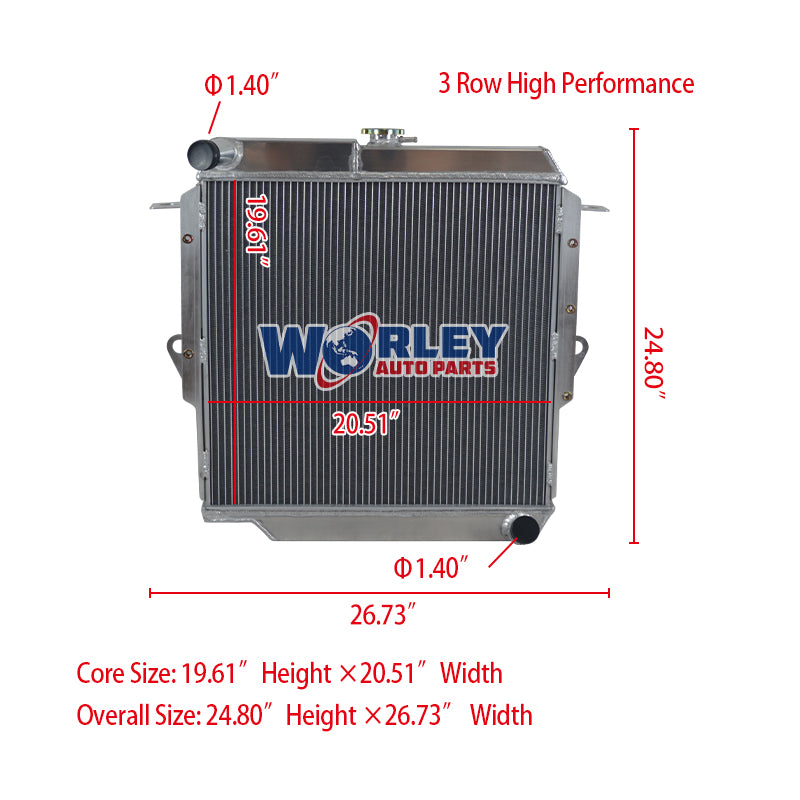 Wolrey Aluminum Radiator Fits Toyota Landcruiser 70 Series FJ73/FJ75 Petrol 1985-1993 Manual