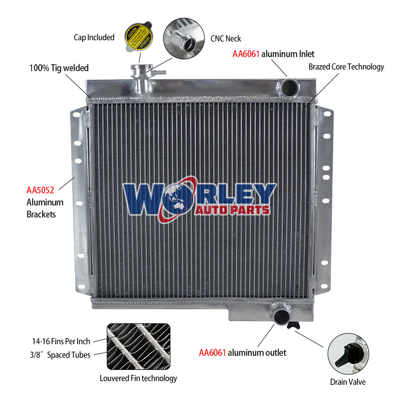 Wolrey Aluminum Radiator Fits 1977-1984 Toyota Landcruiser 40 Series HJ47 HJ45 2H Diesel MT 1978 1979 1980 1981 1982 1983 84