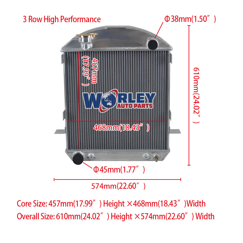 Wolrey Aluminum Radiator Fits 1924-1927 Ford Model T-Bucket Grill Shells 1925 1926