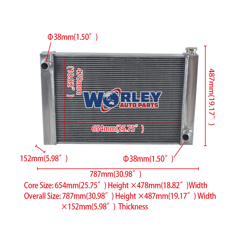 Wolrey Aluminum Radiator Fits Chevy GM SBC BBC V8 Engine Universal 25.8"x18" Core