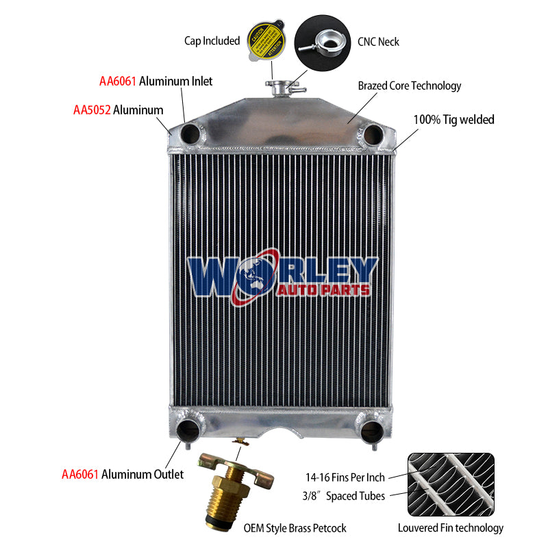 Wolrey Aluminum Radiator Fit Ford 2N/8N/9N Tractor W/flathead V8 Engine