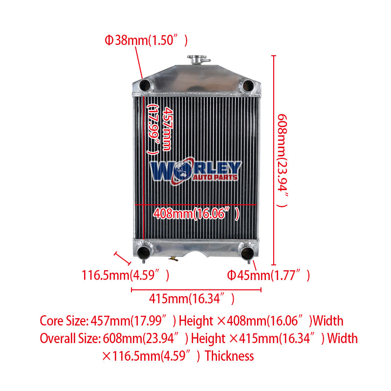 1Wolrey Aluminum Radiator Fit Ford 2N/8N/9N Tractor W/flathead V8 Engine