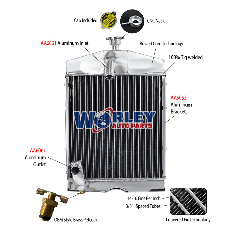 Wolrey Aluminum Radiator Fit Massey Ferguson TE20 TEA20 TO20 TO30 TO35 135 35 B180291M1
