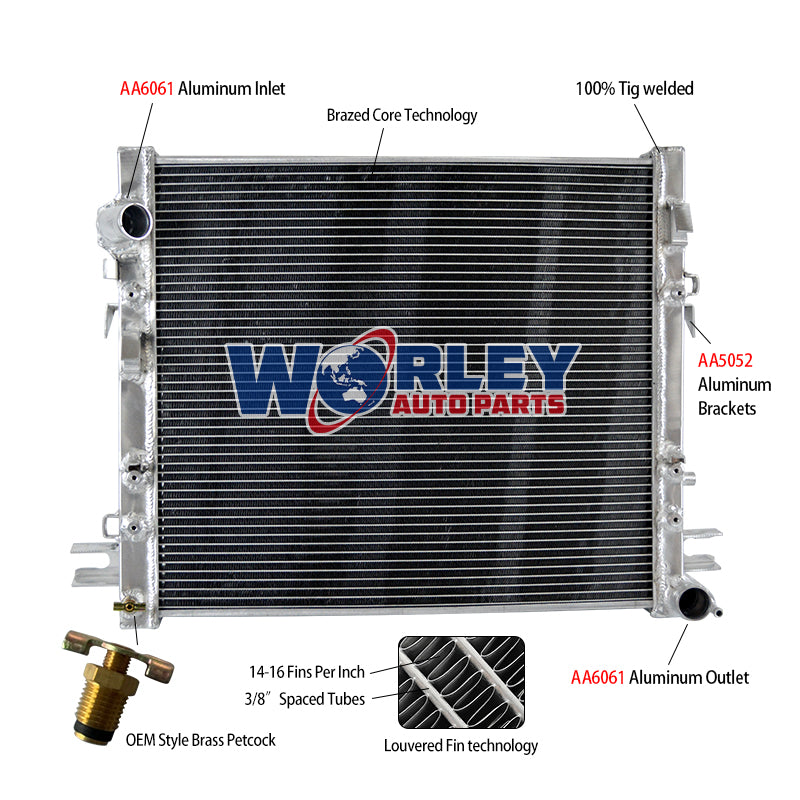 Wolrey Aluminum Radiator Fits JEEP WRANGLER JK 2.8L Turbo Diesel Auto Manual 2007-On 2008 2009 2010 2011 2012 2013 2014