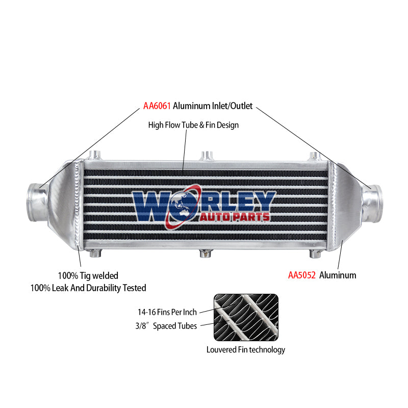 Wolrey 624x191x71MM FMIC UNIVERSAL ALUMINUM TURBO INTERCOOLER 2 3/5" 67mm IN/OUTLET PIPE