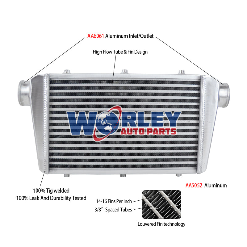 Wolrey Universal Alutercooler 450X300X75mm Front Mount 3" In/Outletminum In