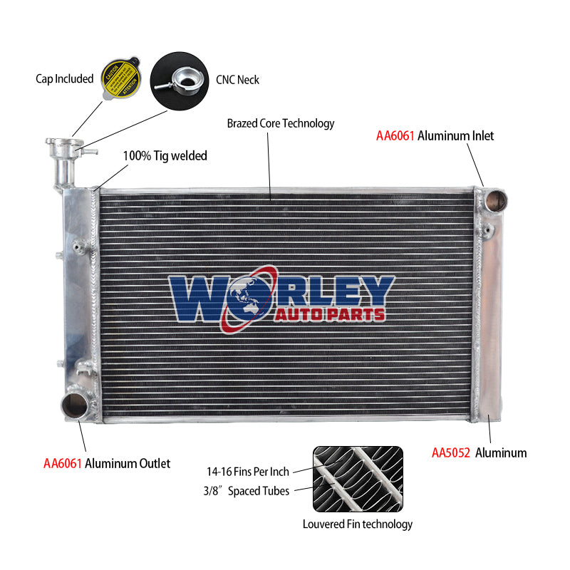 5Wolrey Aluminum Radiator Fit 1994-1996 Ford Mustang Base GT GTS SVT 3.8/5.0L AT 1995
