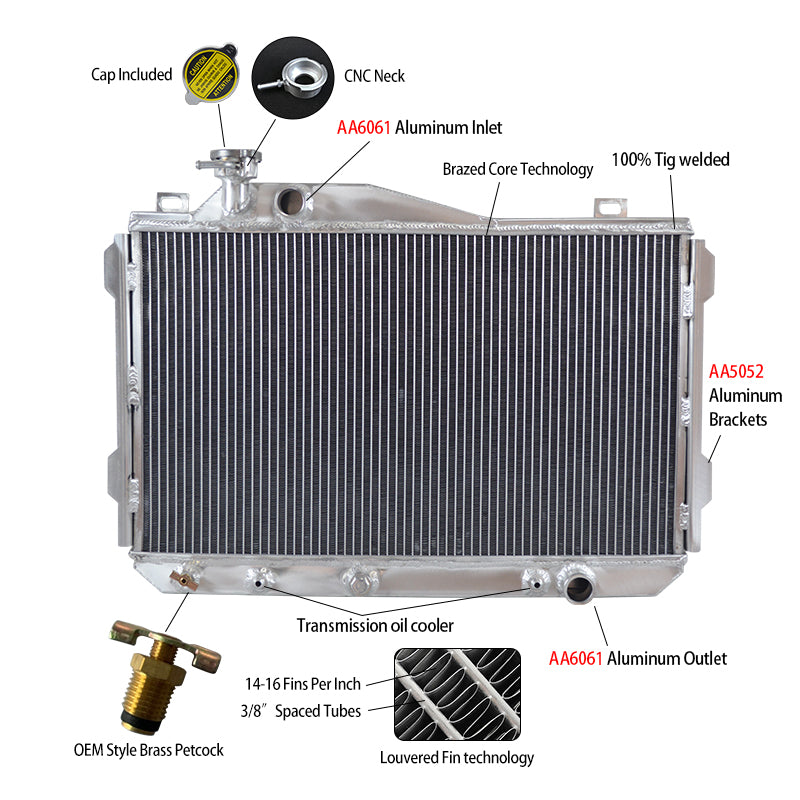 4Wolrey Aluminum Radiator Fit 1981-1986 Toyota Celica Supra 2.8L L6 AT 1982 1983 1984 1985