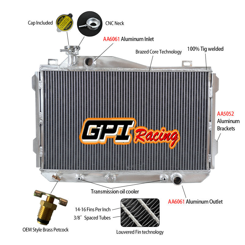 5Wolrey Aluminum Radiator Fit 1981-1986 Toyota Celica Supra 2.8L L6 AT 1982 1983 1984 1985