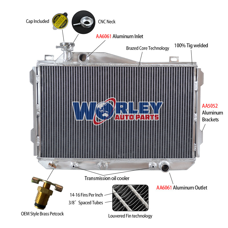 6Wolrey Aluminum Radiator Fit 1981-1986 Toyota Celica Supra 2.8L L6 AT 1982 1983 1984 1985
