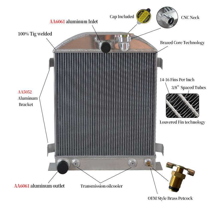 W Hot Rod Radiator Wolrey Aluminum Radiator Fit 1931-1932 Ford Chopped Hot Rod w/Ford 302 ...
