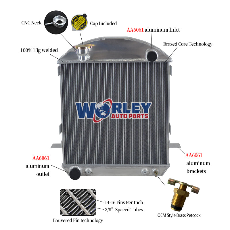 Model T Radiator Shell Low Wolrey Aluminum Radiator Fits 1924-1927 Ford Model T-Bucket Grill Shel ...