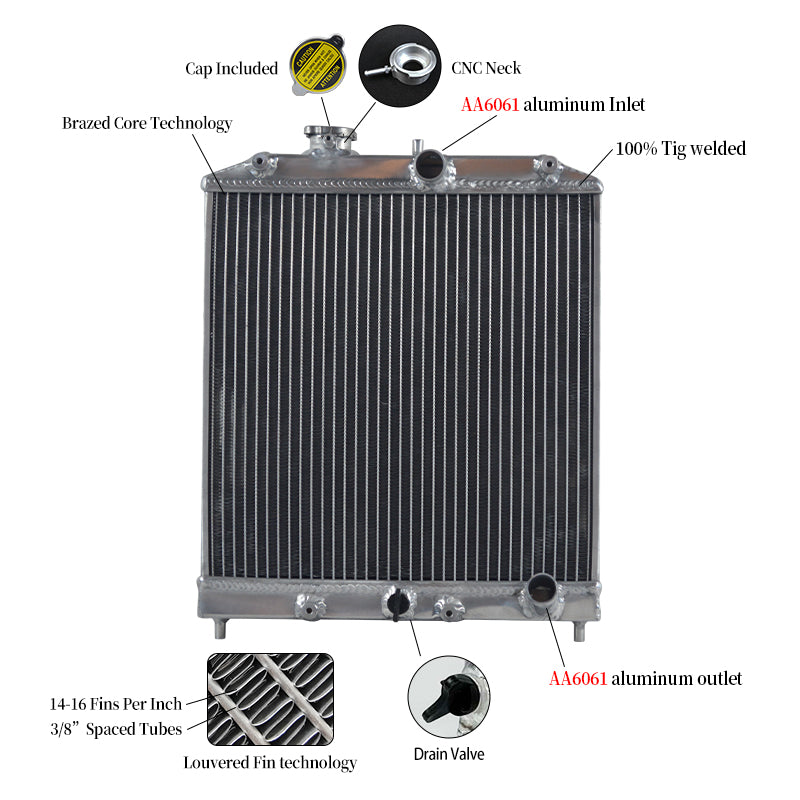 Wolrey Aluminum Radiator Fits  Honda Civic Del Sol EG EK EH EJ D15 D16 1992-2000 MT