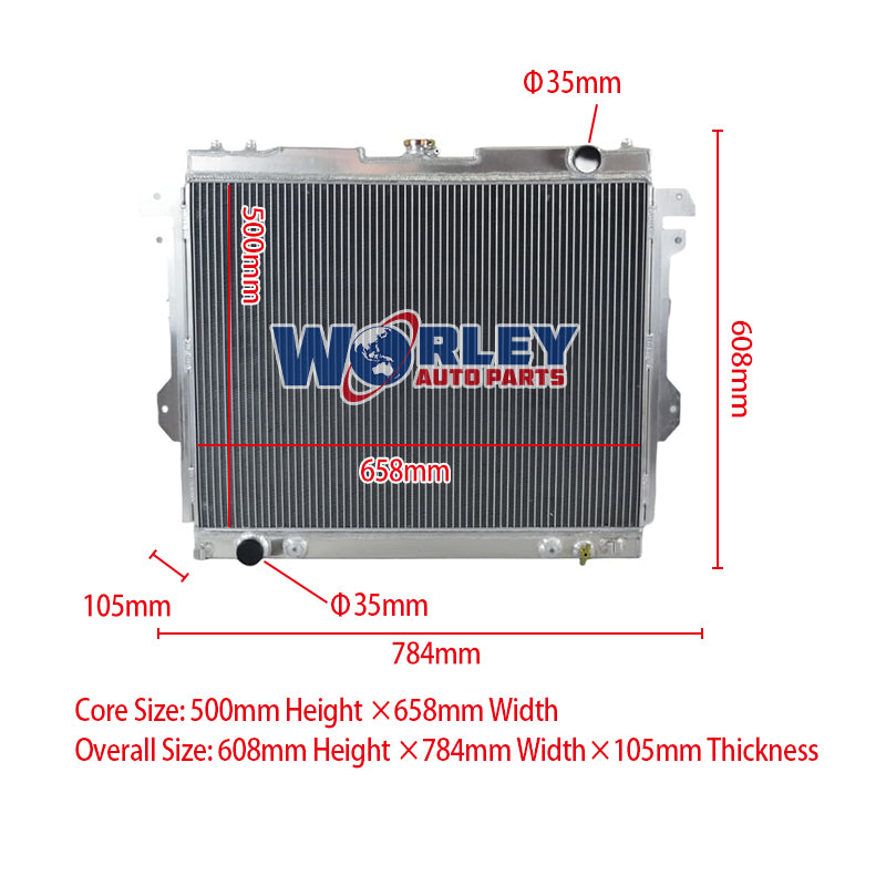 Wolrey Aluminum Radiator Fits TOYOTA HILUX TGN16R 2.7L 4Cyl Petrol 2005-ON