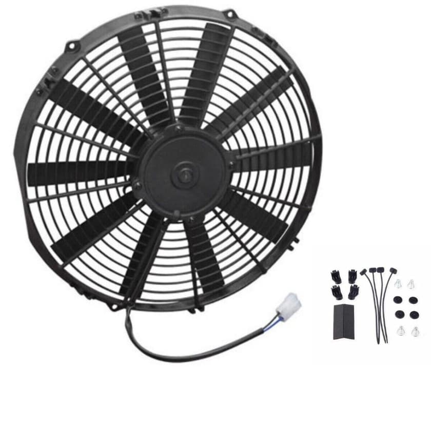 Worley Universal 1/2 PCS Curved Blade Electric Fan 14" inch 12V Volt with Mounting Fan Kit