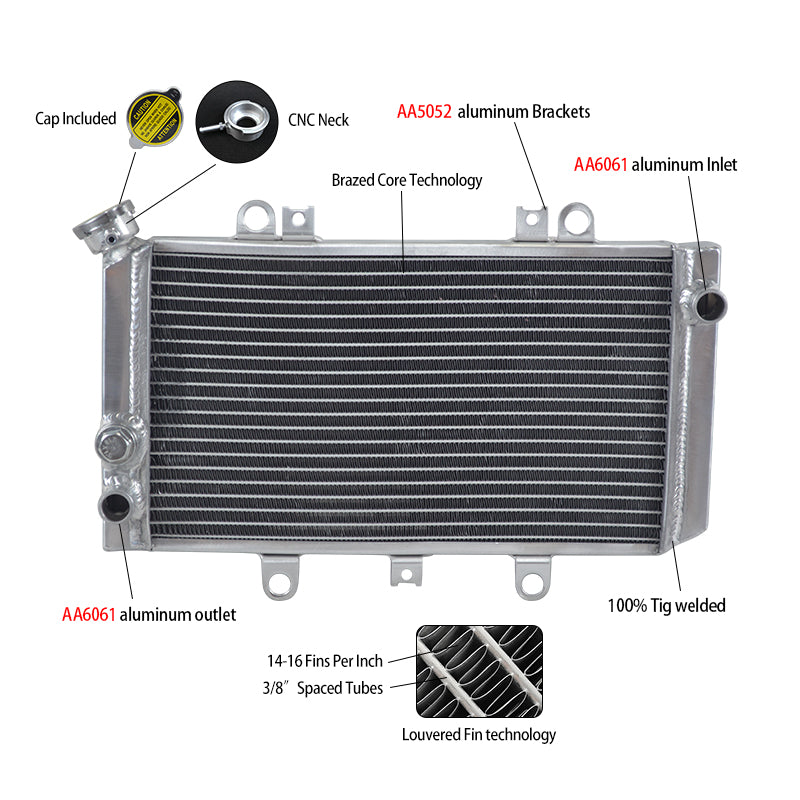 Worley Aluminum Radiator For Yamaha ATV Quad Grizzly 660/YFM660F/2002-2008 YFM66F 4x4
