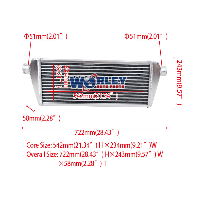 g 550 x 230 x 40mm FMIC ALUMINUM INTERCOOLER 2" INLET/OUTLET TURBO Tube and Fin